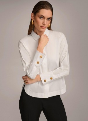 Donna Karan Cotton Collared Button Down Sweaters and Tops Bijele | Srbija_DK33852