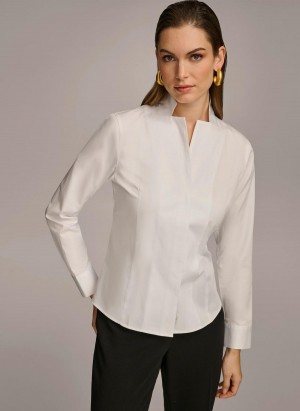 Donna Karan Cotton Notch Collar Button Down Sweaters and Tops Bijele | Srbija_DK63864